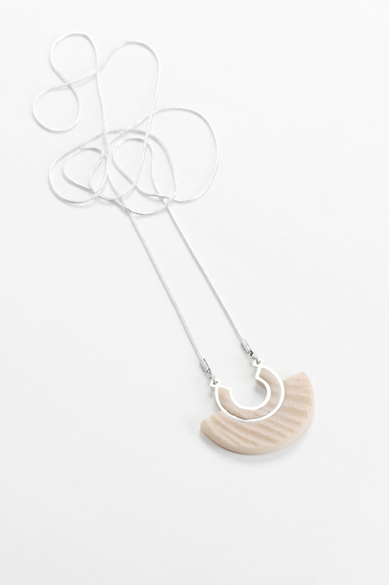 Necklace pendant called Aurore, beige colored eco-friendly resin and hypoallergenic stainless steel handmade in France