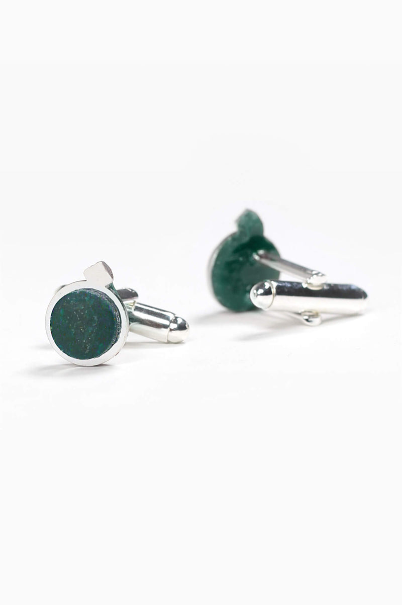 Echo, handmade cufflinks for him in forest green and hypoallergenic stainless steel