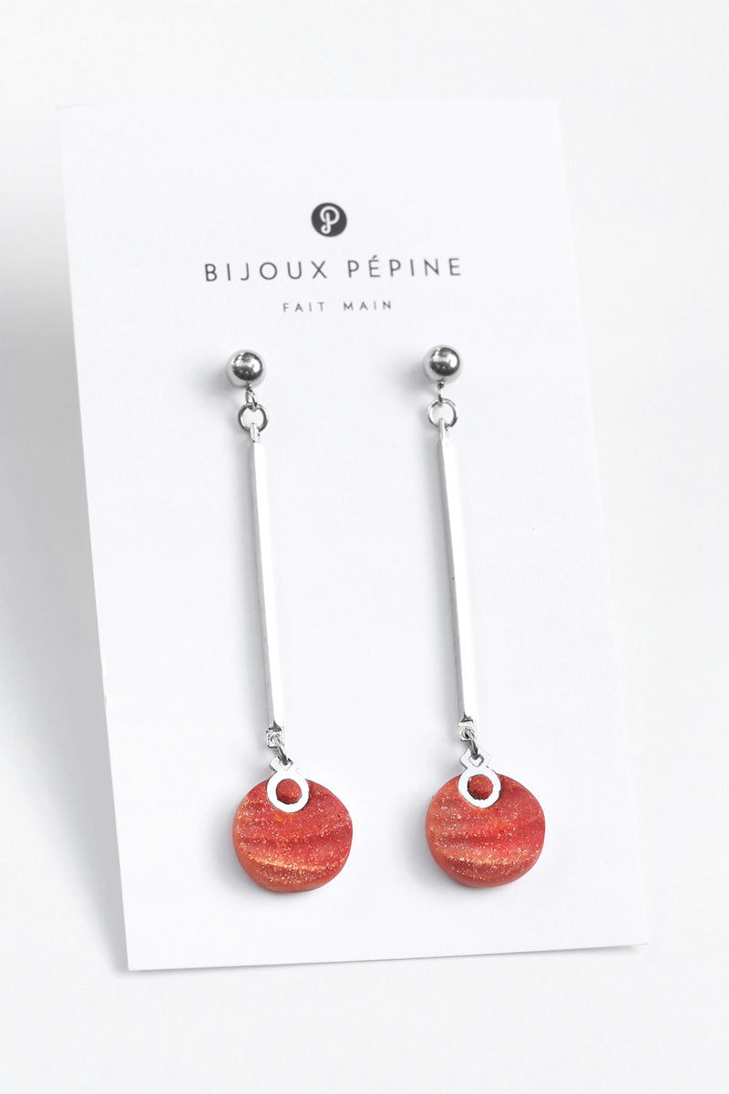 Dune jewelry earrings studs in red coral color resin and hypoallergenic stainless steel
