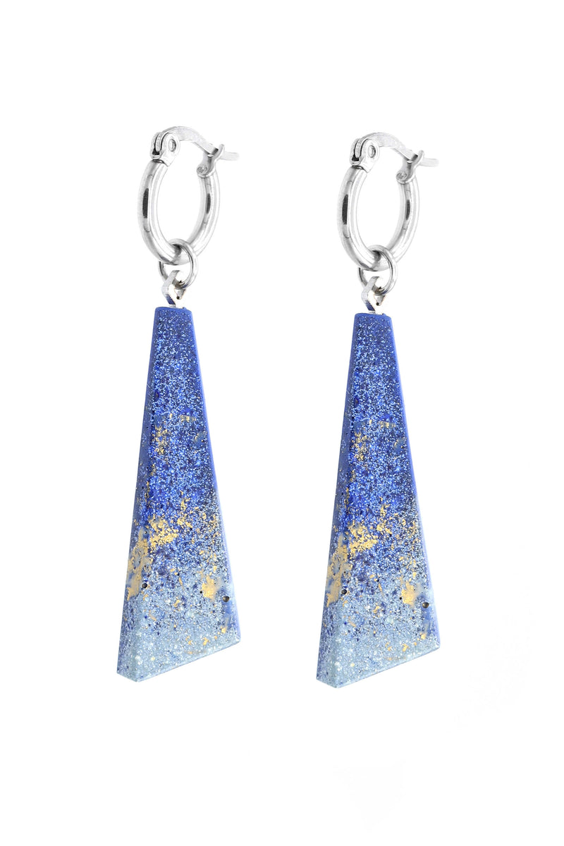 Moune hoops earrings in stainless steel hypoallergenic metal with 24 carats gold leaf and blue indigo color