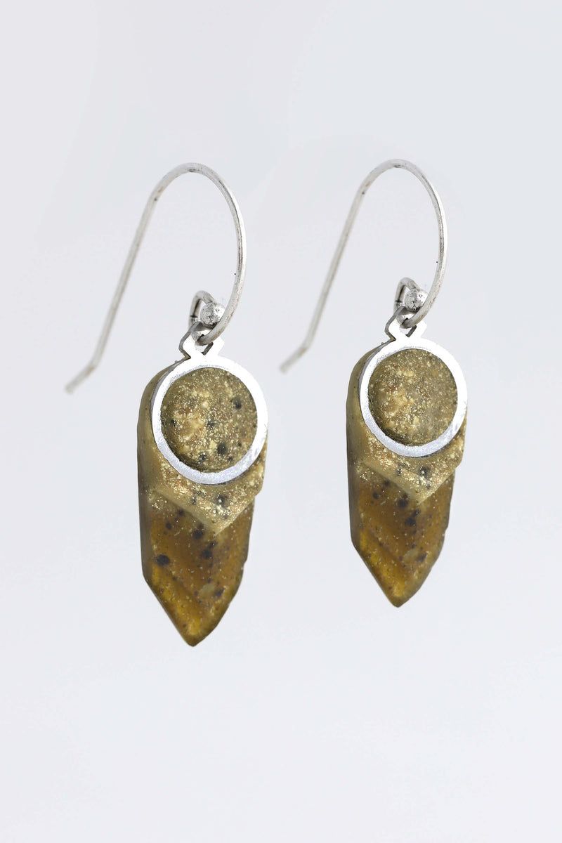 Panache, feather-shaped earrings handmade with tea matcha green  eco-friendly resin and hypoallergenic stainless steel hook