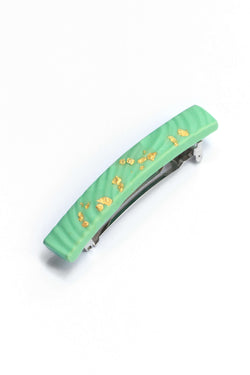 Boeme, quality handmade hair barrette in mint green resin and 24 karat gold leaf
