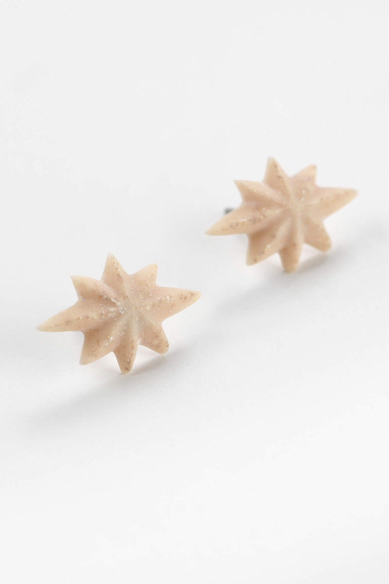 Boucles d'oreilles Étoile du Berger clous d'oreilles en forme d'étoile acier inoxydable hypoallergénique en résine couleur beige