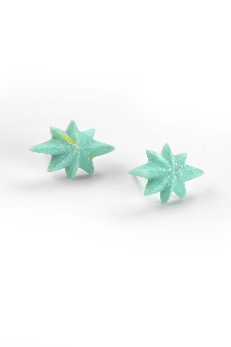 Étoile du Berger studs earrings star shape hypoallergenic stainless steelin mint green color resin