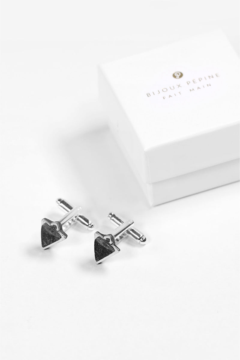 Nil, boutons de manchette triangulaires noirs et leur emballage cadeau de luxe Bijoux Pépine