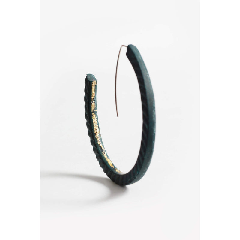 Ouroboros, light hoop earrings in forest green resin, gold leaf and hypoallergenic stainless steel