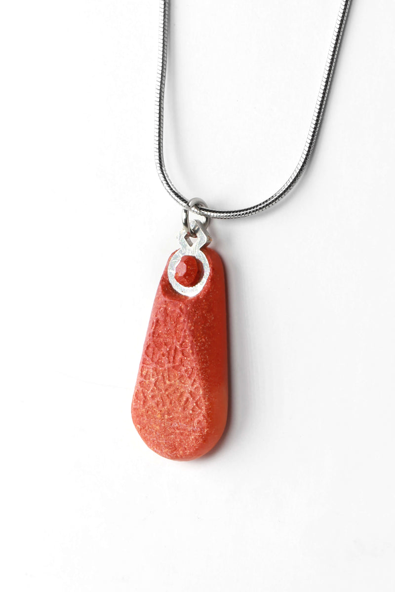 Rosée jewelry teardrop adjustable length necklace in coral red color resin and hypoallergenic stainless steel