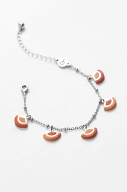 St-Jacques, luxury charms bracelet handmade with hypoallergenic stainless steel and coral red resin