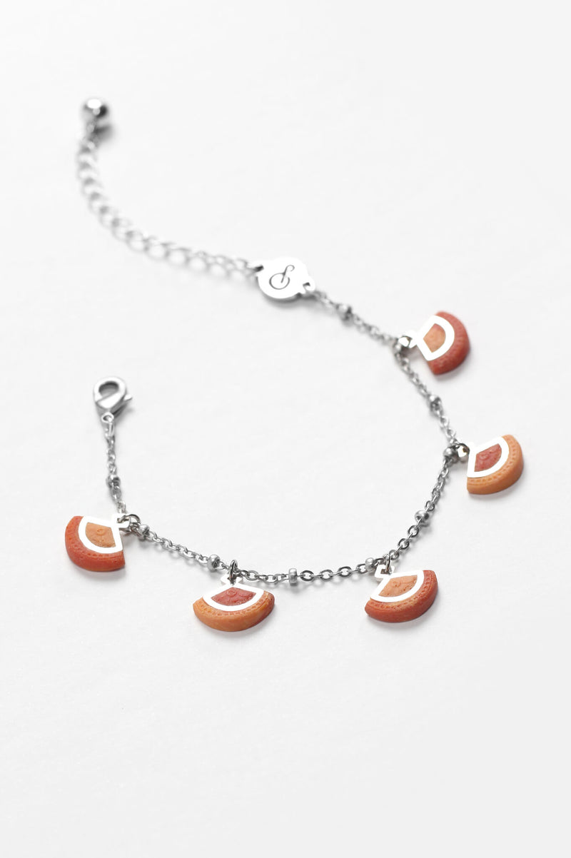 St-Jacques, luxury charms bracelet handmade with hypoallergenic stainless steel and coral red resin