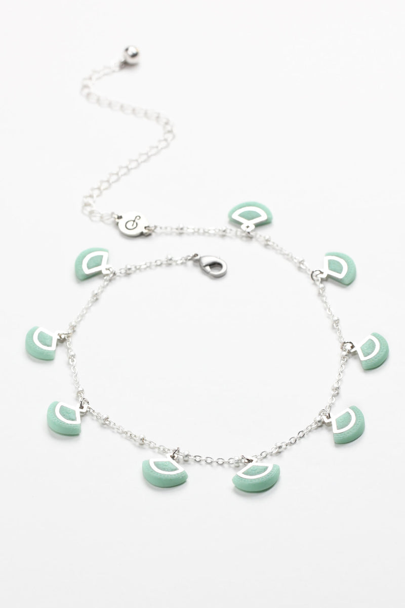 St-Jacques, luxury charms necklace handmade with hypoallergenic stainless steel and mint green colored resin