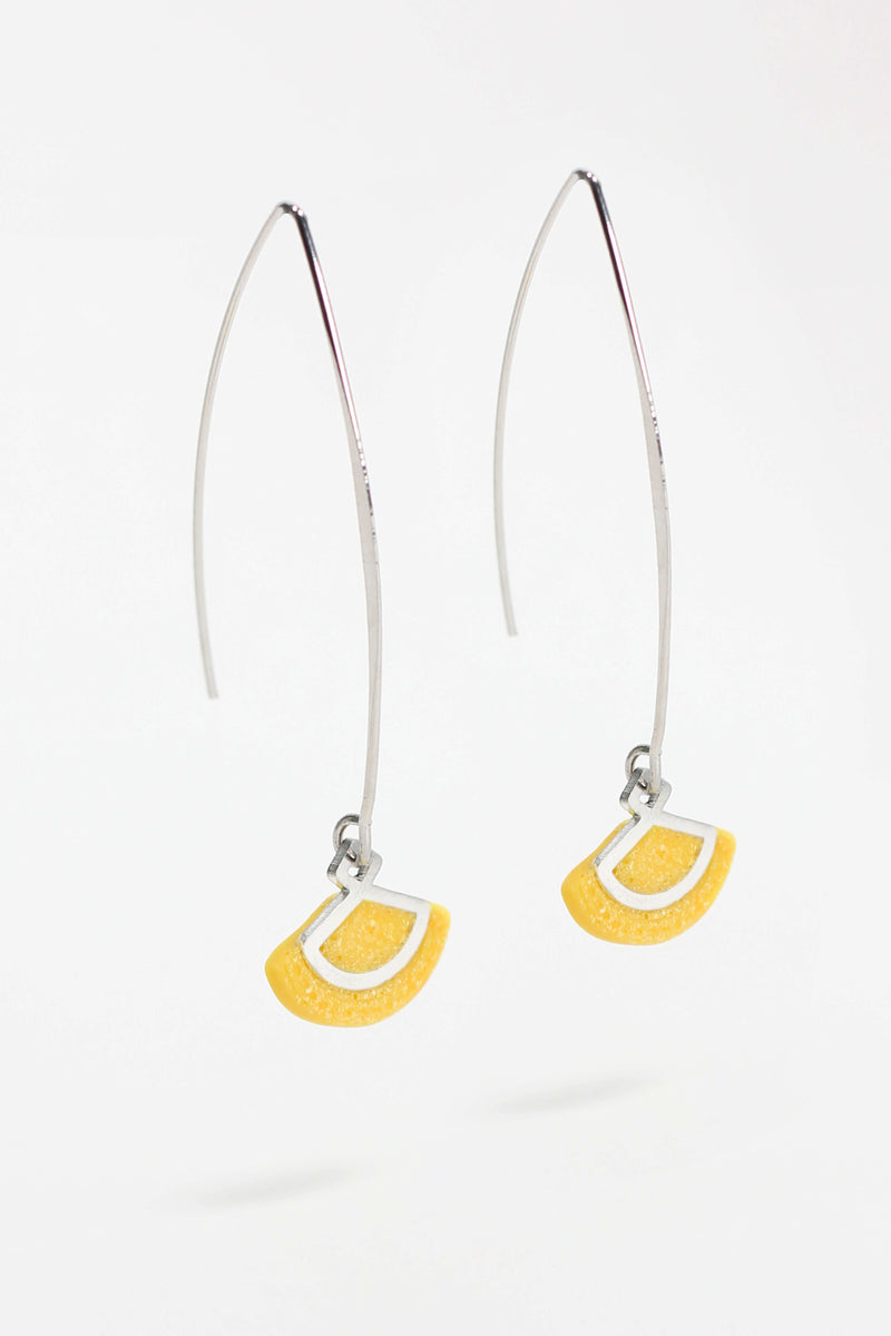 St-Jacques, light shell-shaped earrings shape handmade process with yellow sustainable resin and hypoallergenic stainless steel hook
