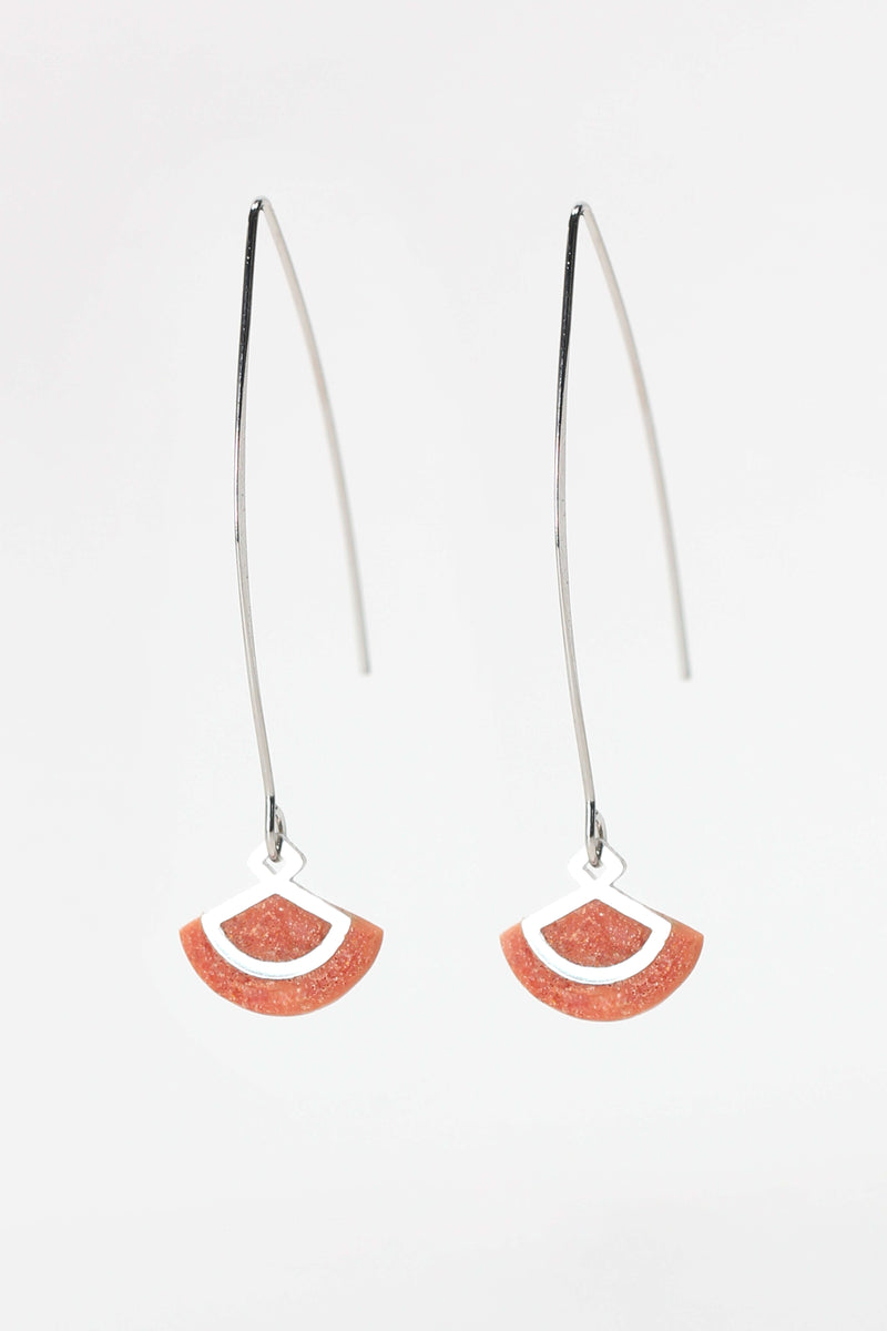St-Jacques, light shell-shaped earrings shape handmade process with red coral sustainable resin and hypoallergenic stainless steel hook