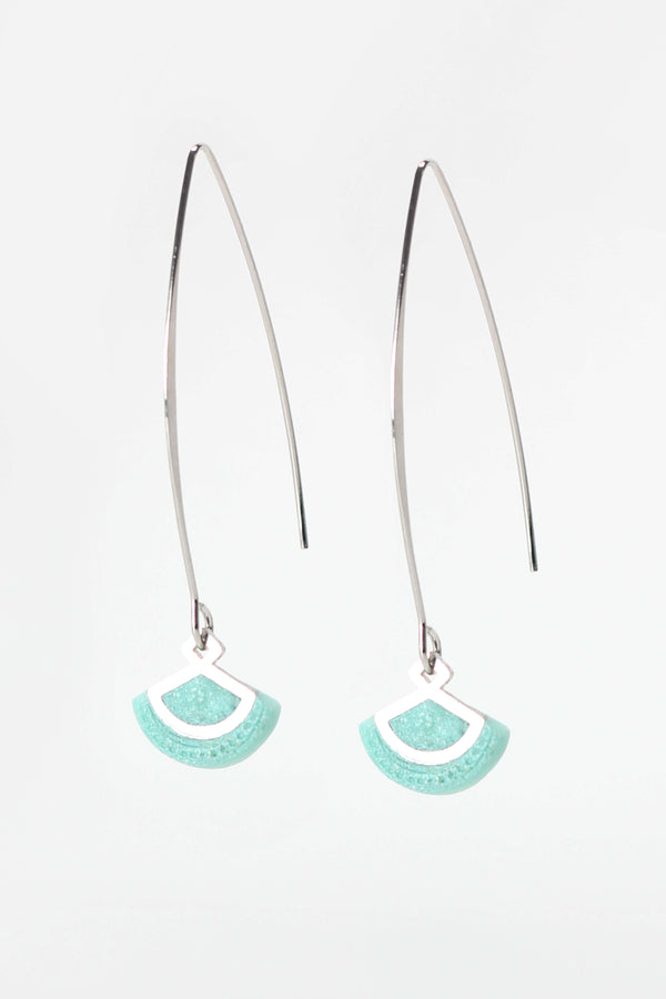 St-Jacques, light shell-shaped earrings shape handmade process with green mint sustainable resin and hypoallergenic stainless steel hook